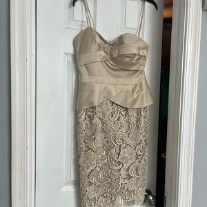 Adrianna Papell Gold Ruched Sheath Dress for Wedding Guest